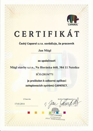 Caparol certifikát